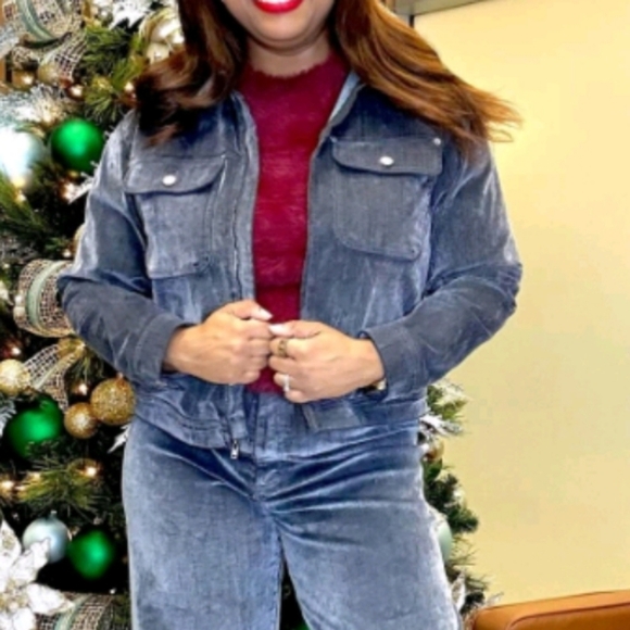 Women's Holiday Flocked Denim Jacket - Universal Thread Blue M - Picture 1 of 16